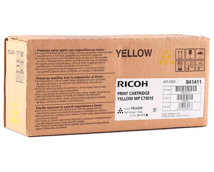 

Картридж для лазерного принтера Ricoh MP C7501E, желтый, оригинал, 841411