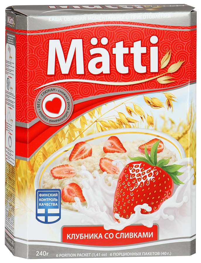 

Каша Matti клубника со сливками 240 г 6 пакетиков