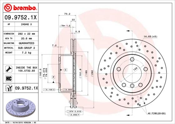 фото Тормозной диск brembo 09.9752.1x