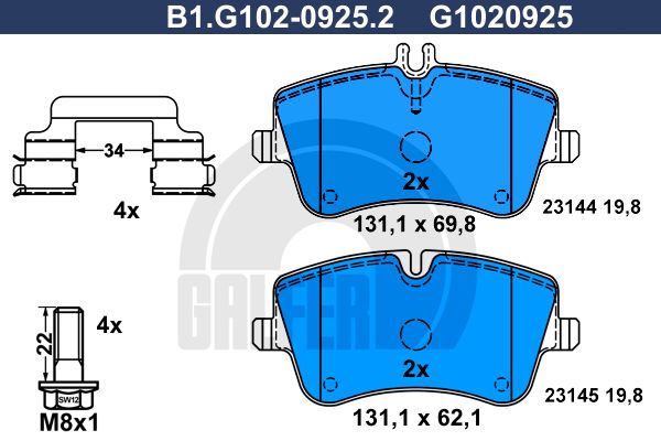 

Комплект тормозных дисковых колодок GALFER B1.G102-0925.2