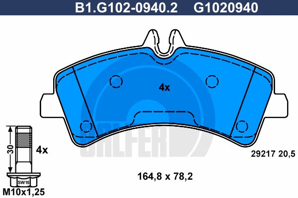 

Комплект тормозных дисковых колодок GALFER B1.G102-0940.2