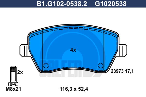 

Комплект тормозных дисковых колодок GALFER B1.G102-0538.2