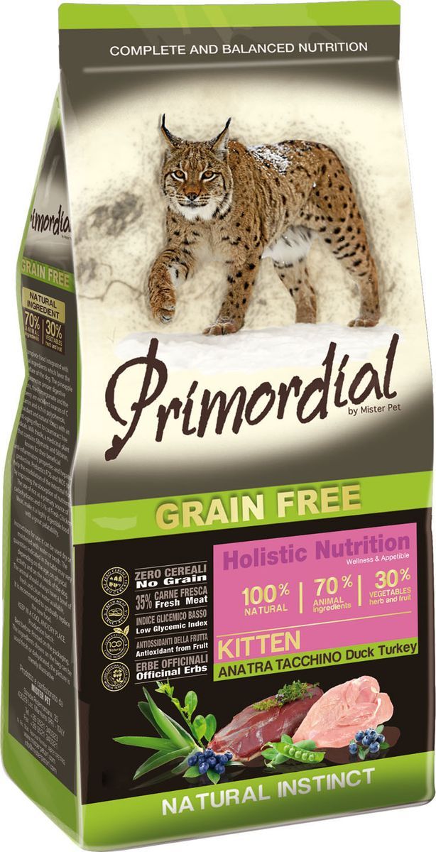 фото Сухой корм для котят primordial natural instinct grain free, утка, индейка, 6кг