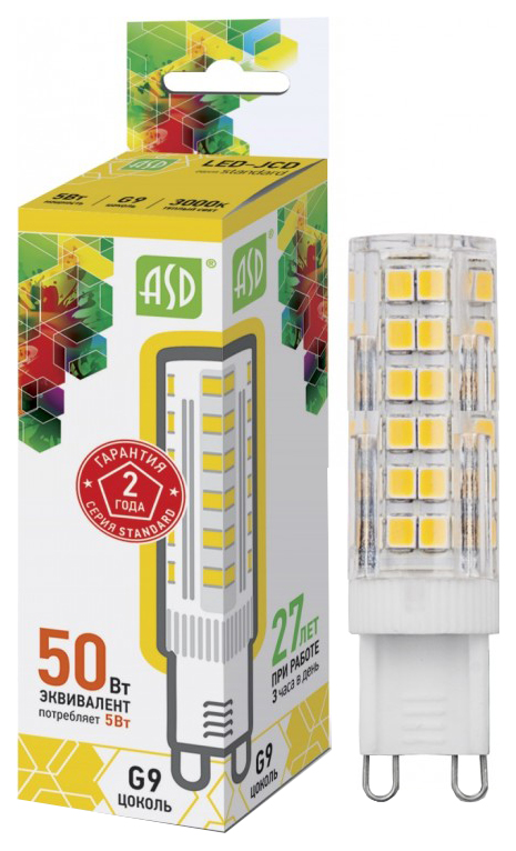 Лампочка ASD G9 220V 5W 400Lm 3000К LED-JCD-standard