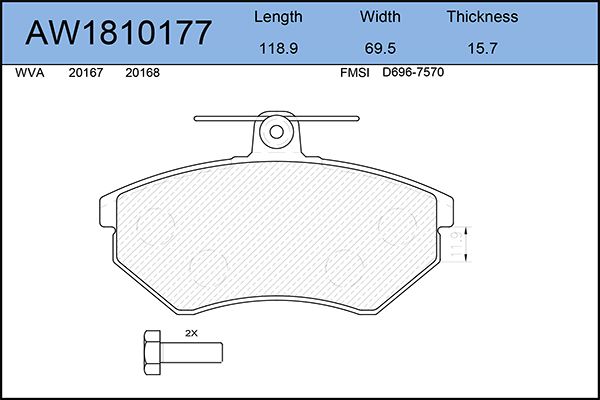 фото Комплект тормозных колодок, дисковый тормоз aywiparts aw1810177