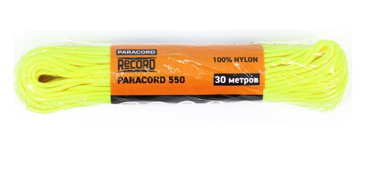 Паракорд 550, нейлон, неоново-желтый, d - 4 мм, 30 м
