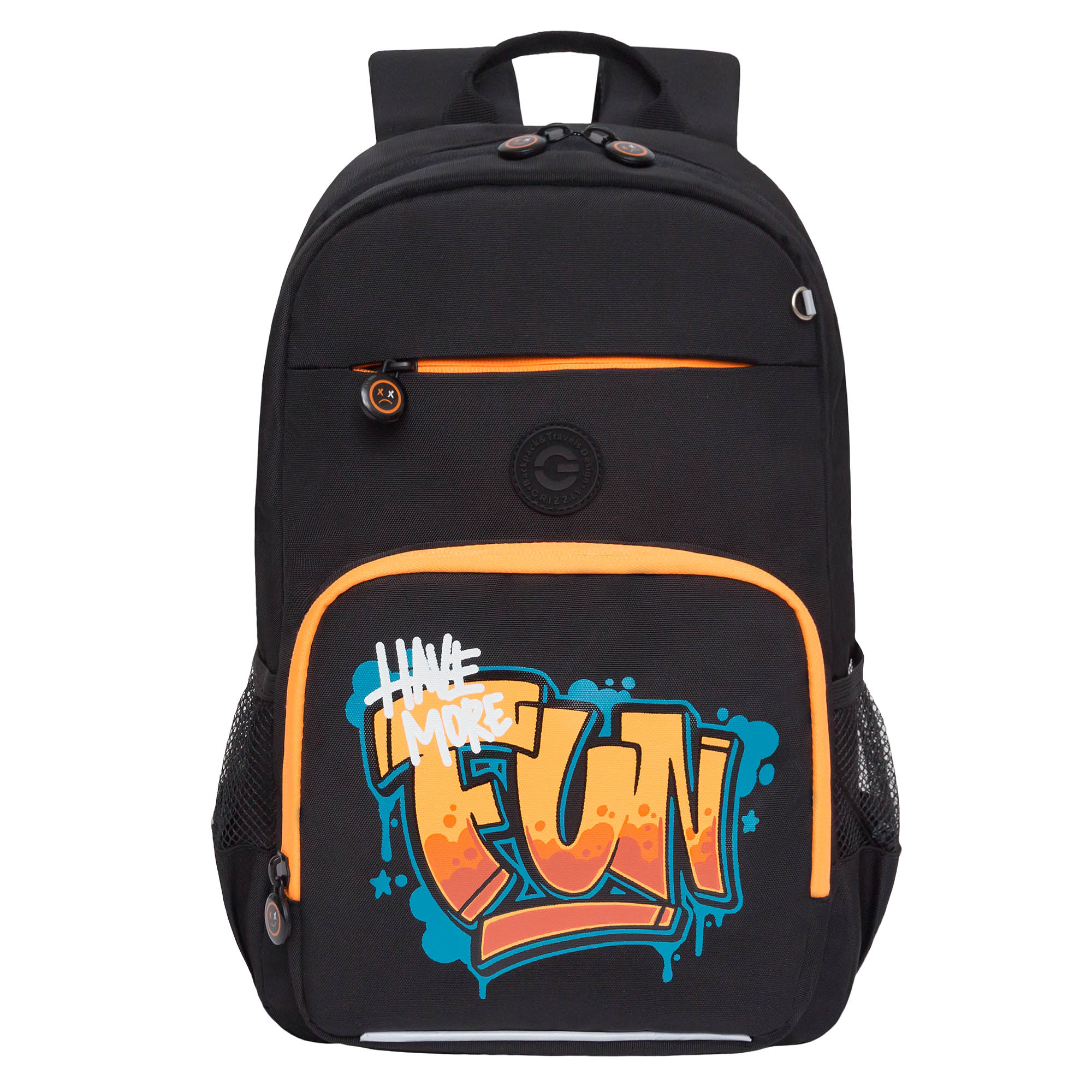 Рюкзак школьный GRIZZLY с карманом для ноутбука 13, RB-455-5/1 черный, оранжевый