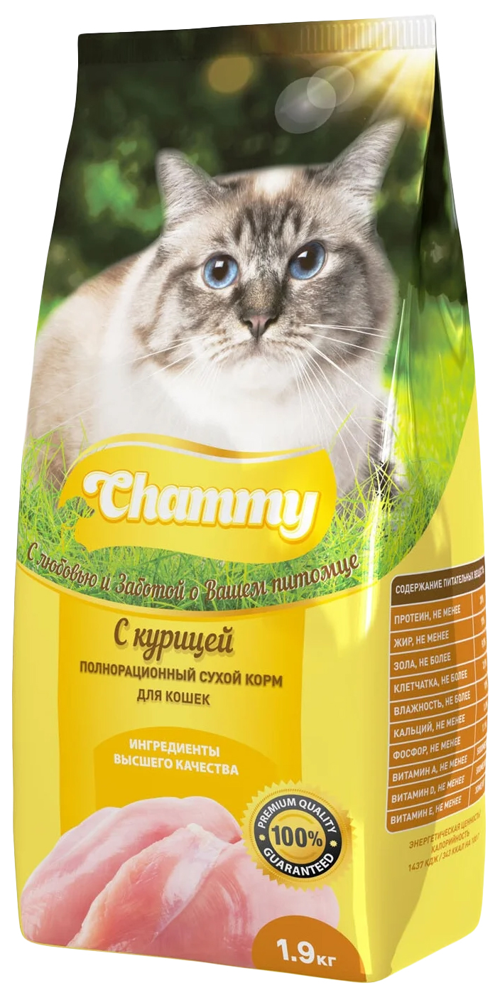 Сухой корм для кошек Chammy с курицей, 1,9 кг