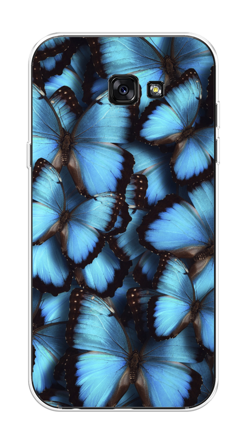 

Чехол на Samsung Galaxy A7 2017 "Тропическая бабочка 2", Голубой;черный, 20950-1