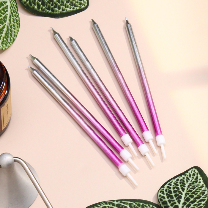 

Свечи в торт "Ройс. Градиент", 6 шт, высокие, 13 см, фиолетовый, розовый, серебро, Разноцветный, Коктейльные свечи