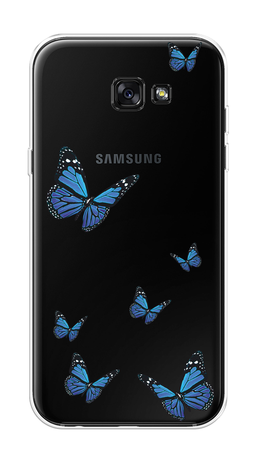 

Чехол на Samsung Galaxy A7 2017 "Blue butterflies", Синий;черный, 20950-1