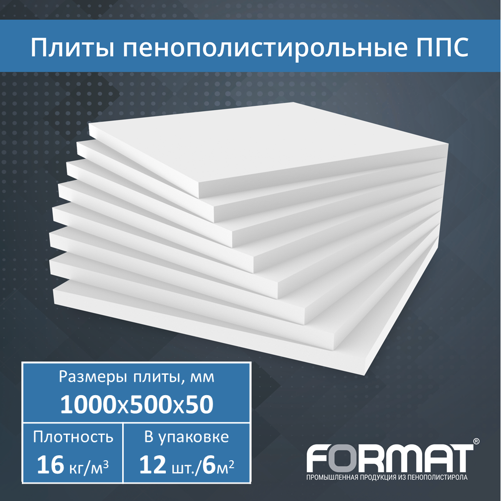 Плиты пенополистирольные Формат ППС-16Ф, 1000х500х50 мм, 12 шт.