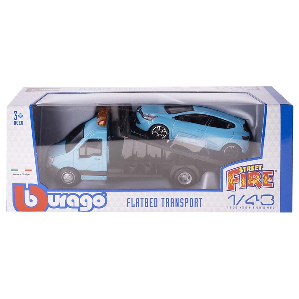 

Тягач BBURAGO STREET FIRE FLATBED TRANSPORT 1:43 голубой 18-31400, 18-31400