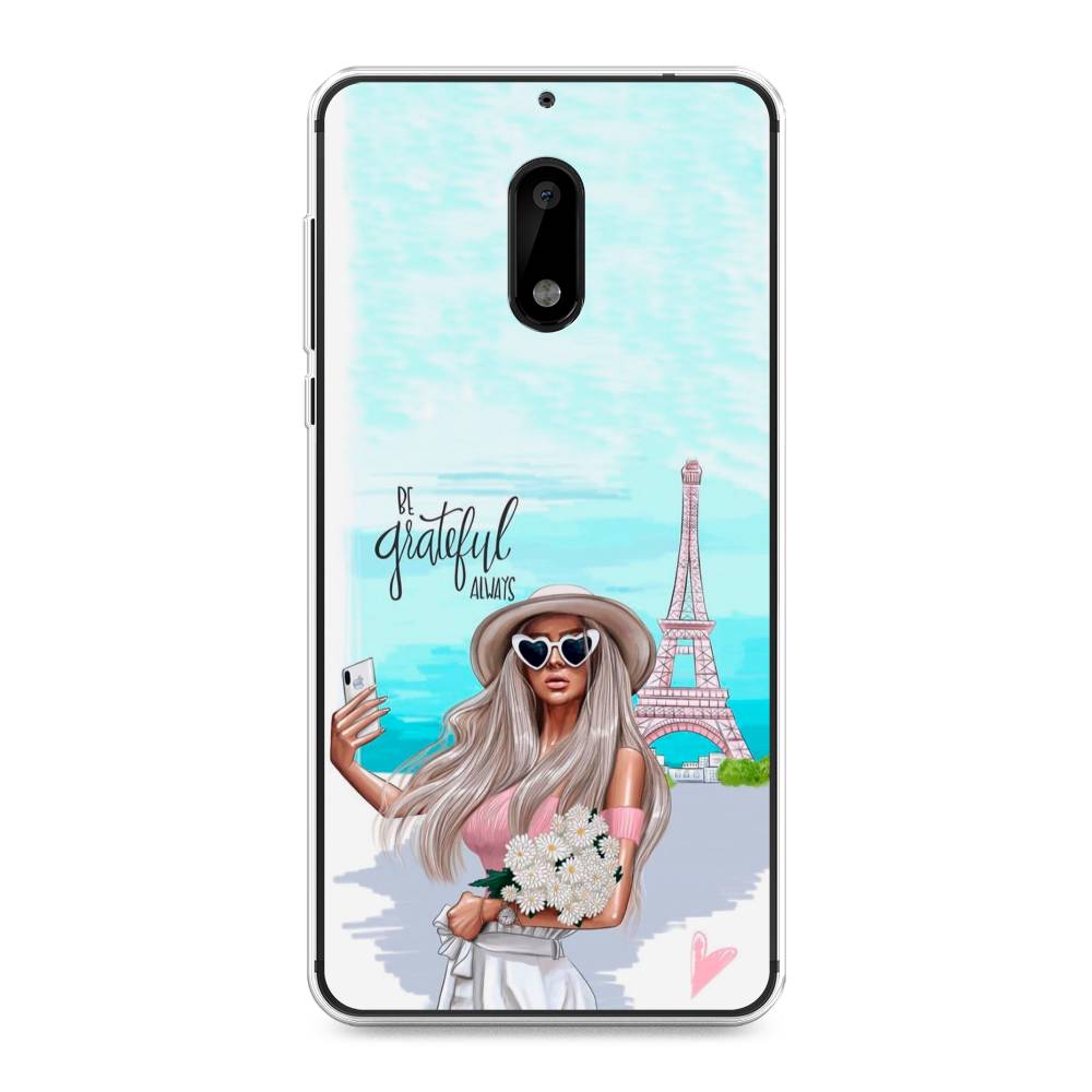 

Чехол на Nokia 6 "Селфи Париж", Голубой;бежевый, 120350-6