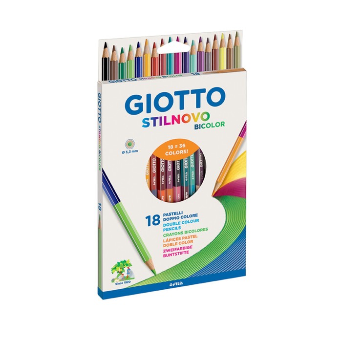 Карандаши двусторонние 18 штуки GIOTTO Stilnovo Bicolor 36ов 6.8/3.3 мм шестигранные 25720