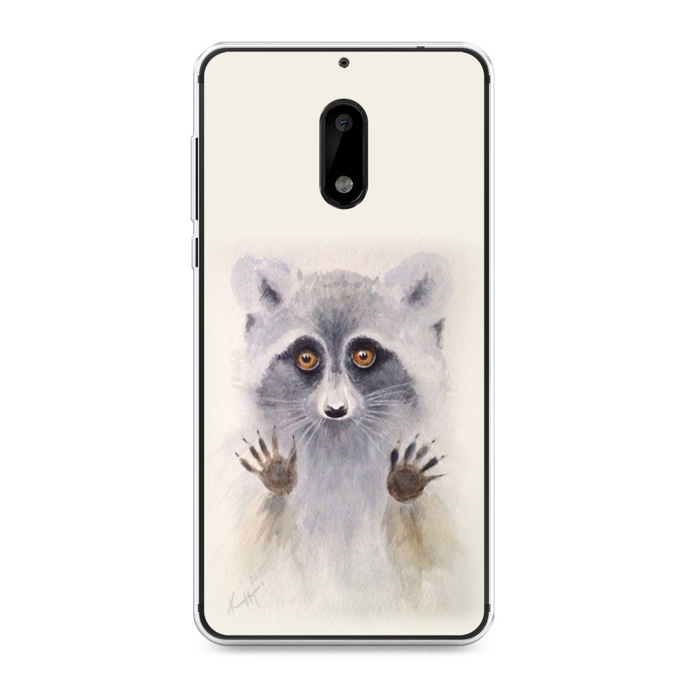 

Чехол на Nokia 6 "Енот за стеклом", Бежевый;серый, 120350-4