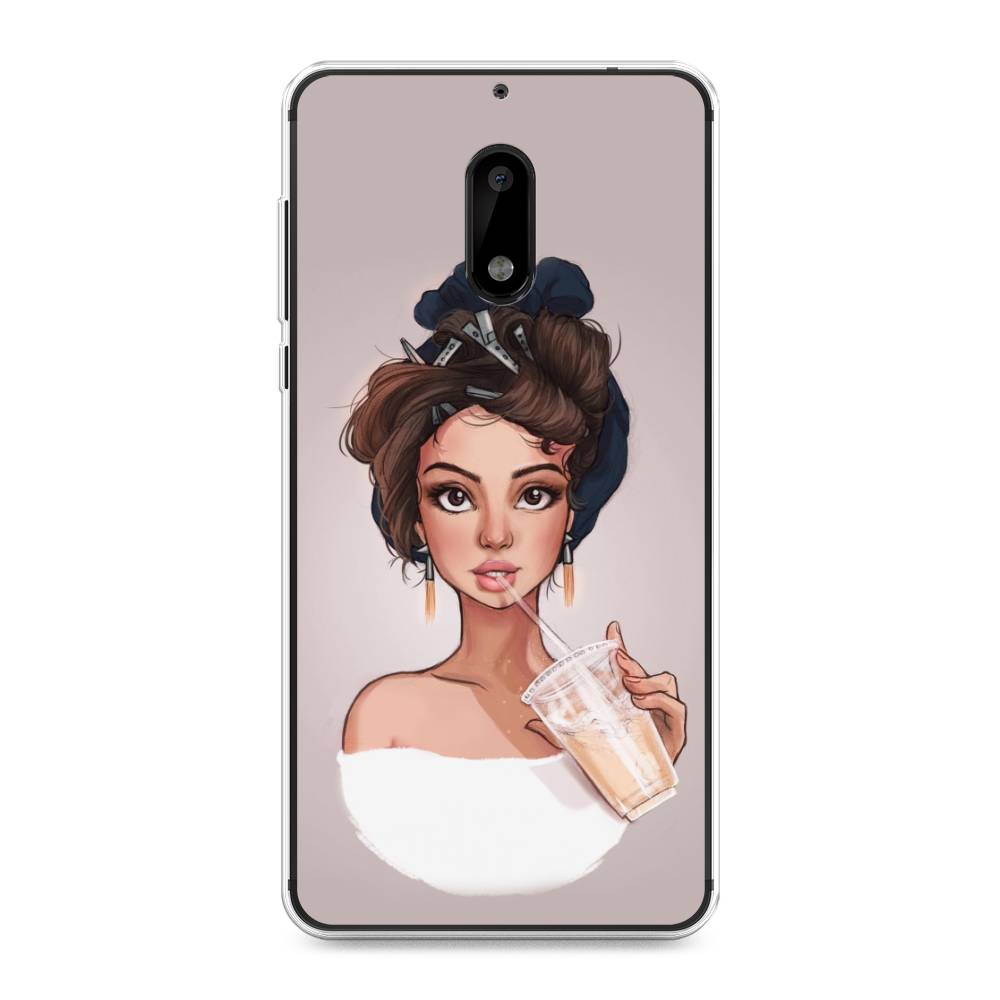 

Чехол на Nokia 6 "Девушка с фраппе", Серый, 120350-6