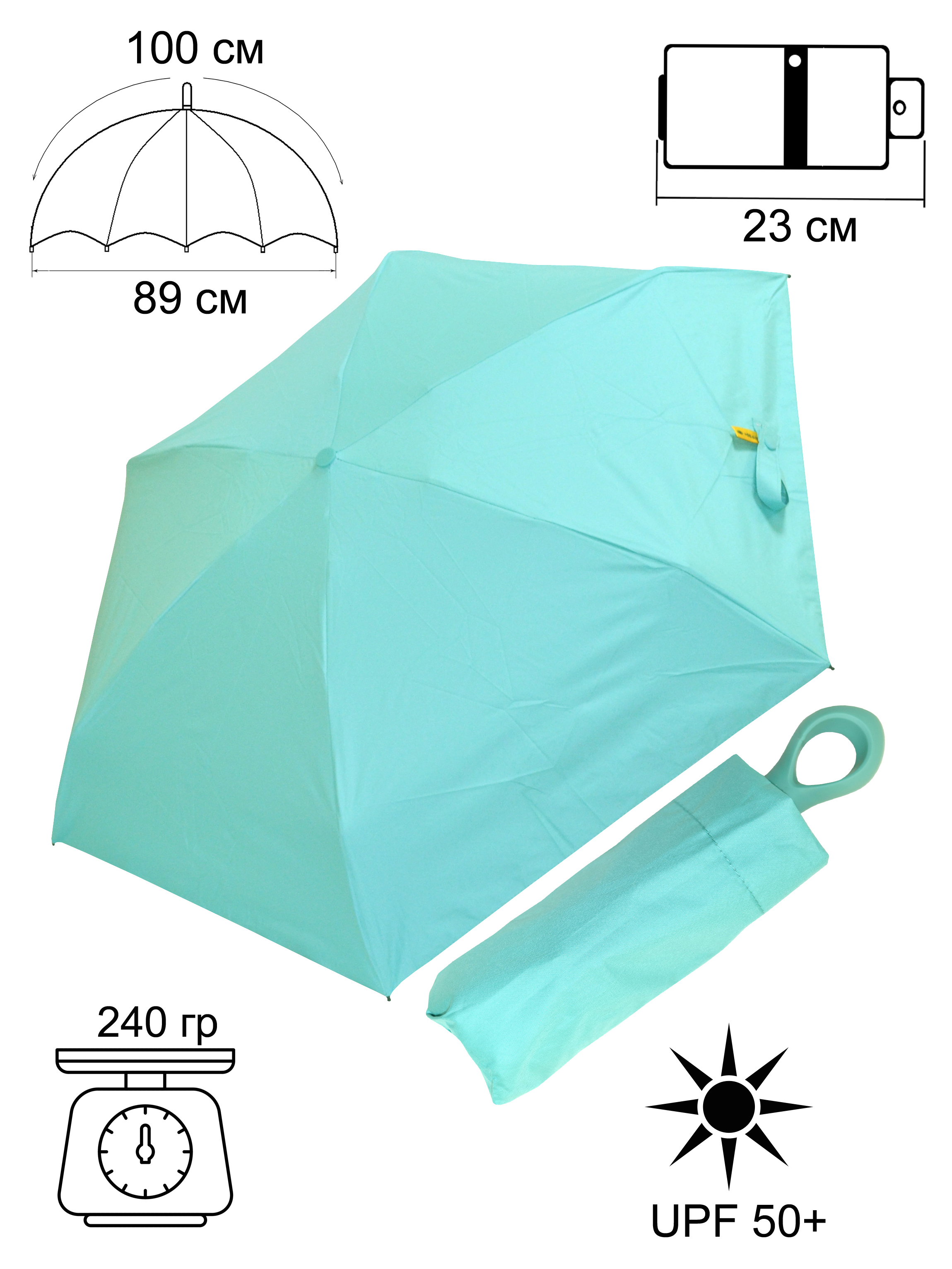 Зонт женский Ame Yoke Umbrella M50-5S бирюзовый/черный