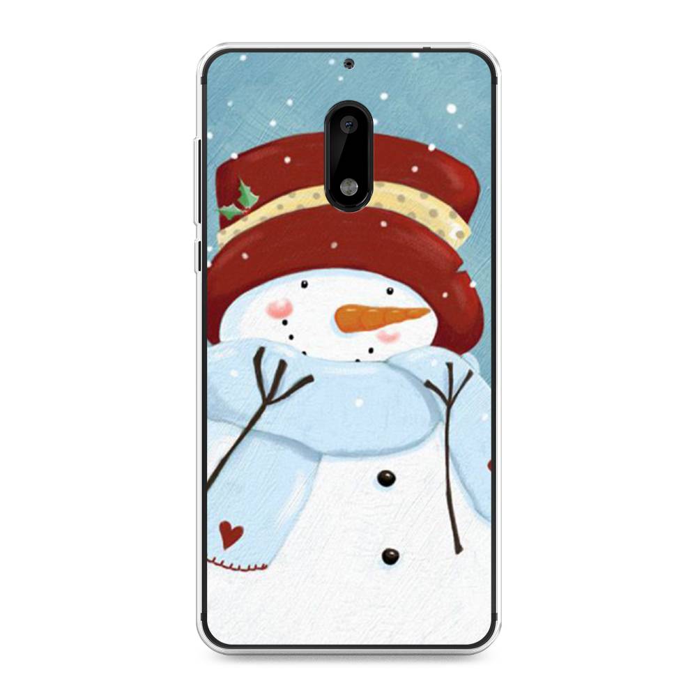 

Чехол на Nokia 6 "Застенчивый снеговик", Голубой;белый;красный, 120350-5