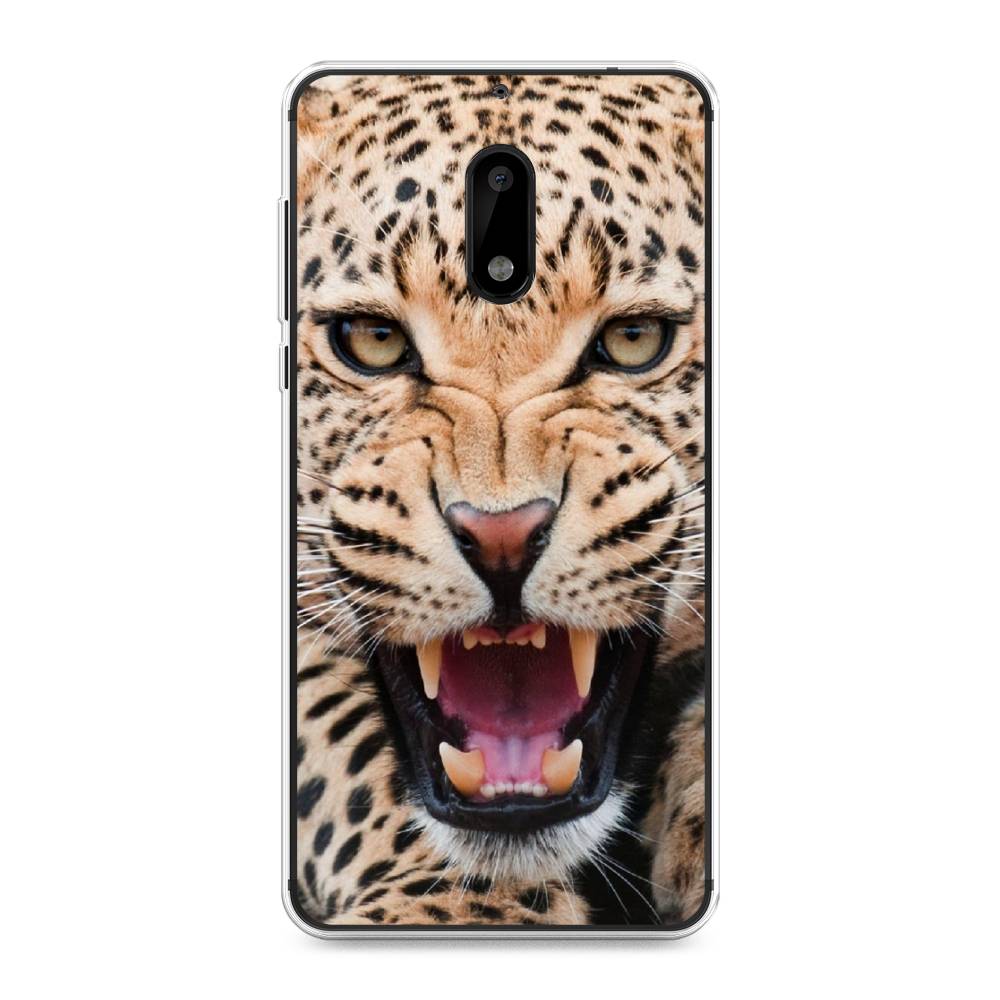 

Чехол на Nokia 6 "Леопард 3d", Бежевый;черный, 120350-6