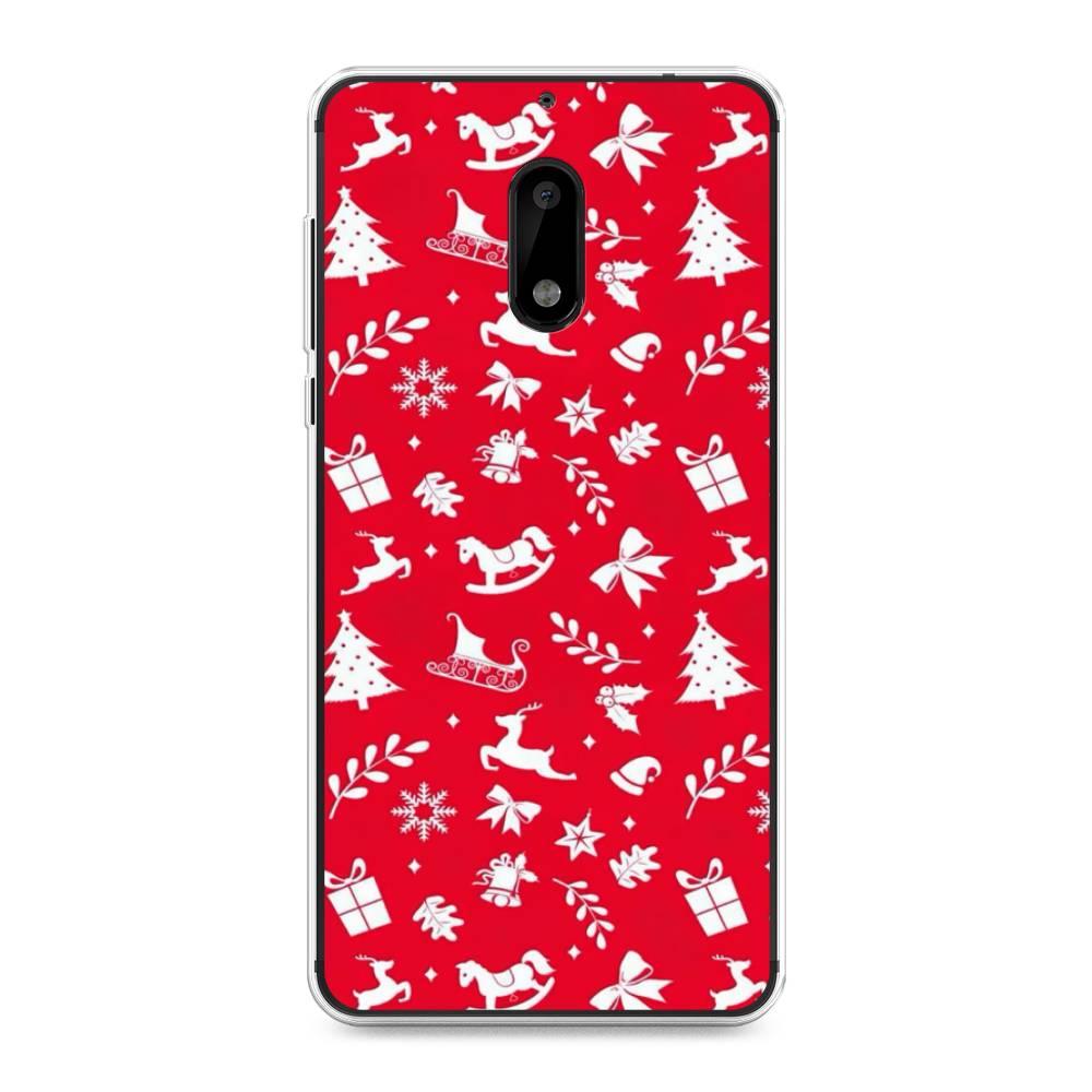 

Чехол на Nokia 6 "Красный новогодний фон", Красный;белый, 120350-5