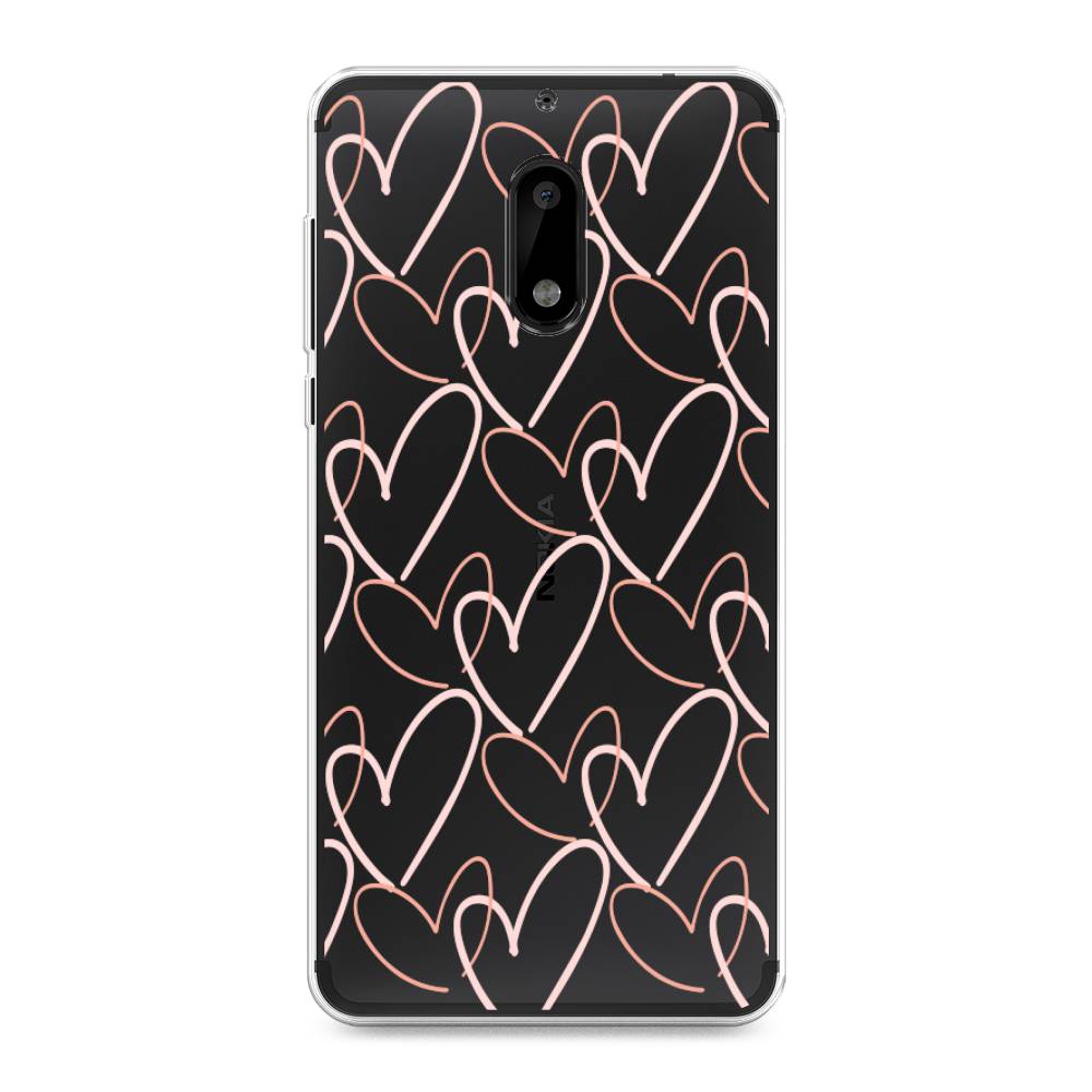 

Чехол на Nokia 6 "Узор из сердечек", Розовый;бежевый, 120350-6