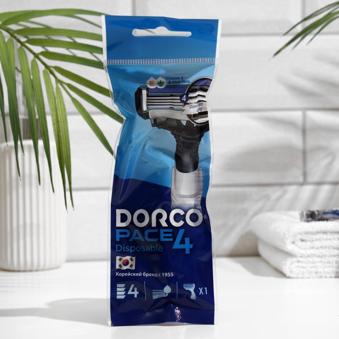 

Станок для бритья одноразовый Dorco Pace 4, 4 лезвия, увлажняющая полоска, плавающая голов, Черный;серый