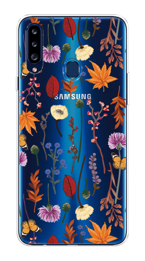

Чехол на Samsung Galaxy A20s "Orange Purple flowers", Оранжевый;красный;розовый;желтый;прозрачный, 2100850-1