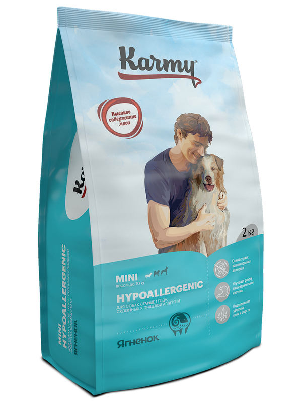 Сухой корм для собак KARMY HYPOALLERGENIC MINI склонных к аллергии, ягнёнок, 2шт по 2кг