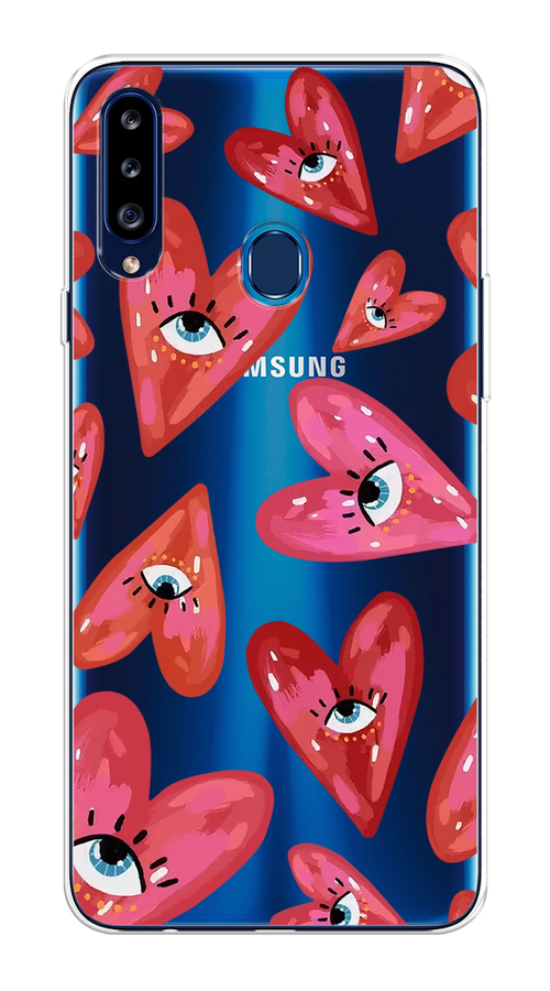

Чехол на Samsung Galaxy A20s "Сердечки с глазами", Коричневый;красный;розовый, 2100850-1