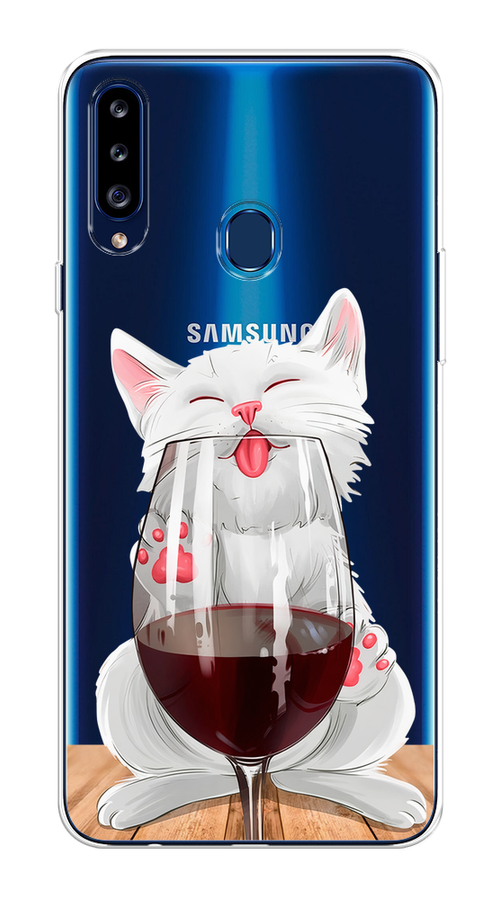 

Чехол на Samsung Galaxy A20s "Кот с бокалом", Прозрачный;белый;красный, 2100850-1
