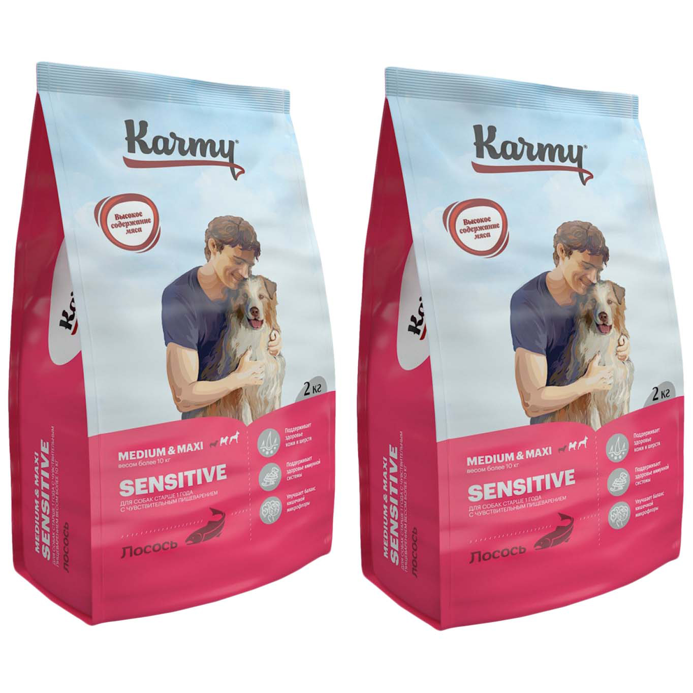 Сухой корм для собак KARMY SENSITIVE MEDIUM&MAXI средних и крупных пород лосось 2шт по 2кг