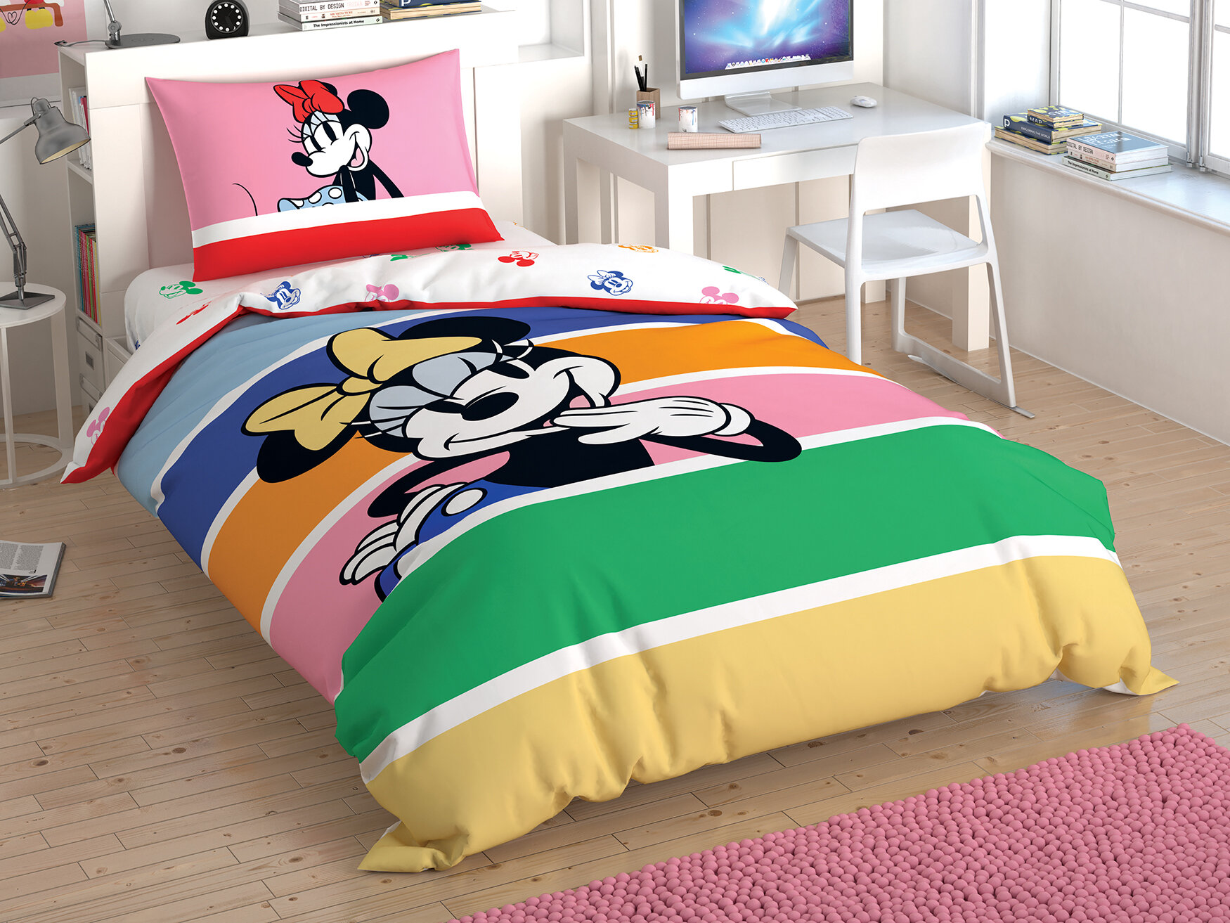 фото Постельное белье детское tac minnie mouse rainbow 1,5-спальное ранфорс