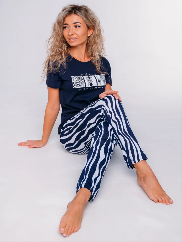 

Пижама женская Cool Look Зебра Б-9 синяя 50 RU, Синий, Б-9