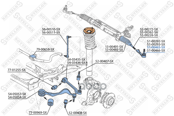 

51-00465-Sx_наконечник Рулевой Левый Bmw E84/E90/E91/E92 05> Stellox арт. 5100465SX