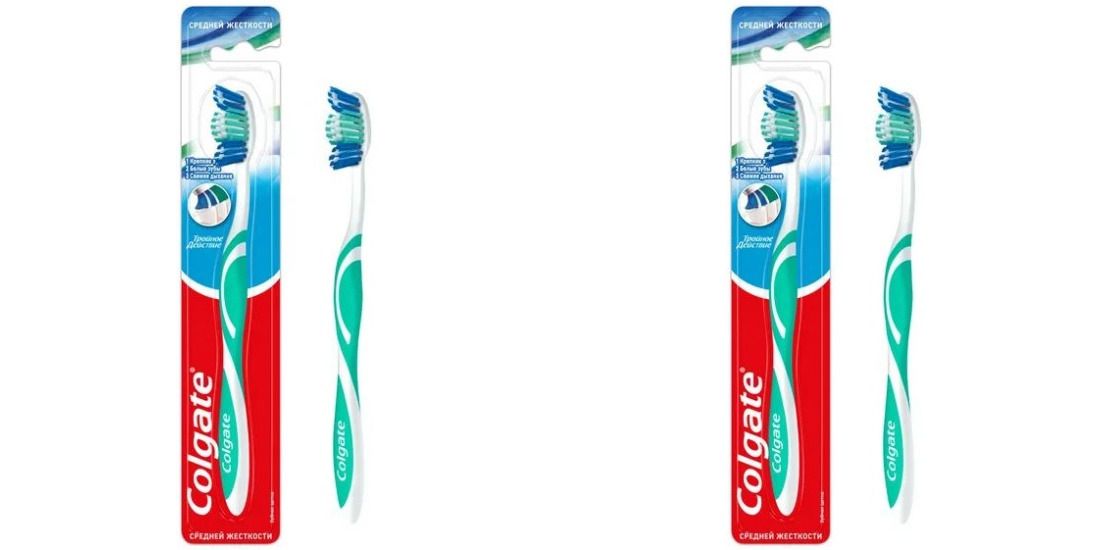 Зубная щетка Colgate Тройное Действие средняя жесткость 2 шт. щетка для кошек и собак beeztees резина зеленый белый