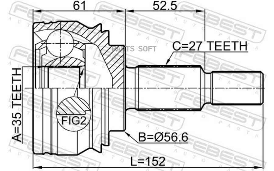 

ШРУС НАРУЖНЫЙ 35X56.6X27 FEBEST 2410megiii