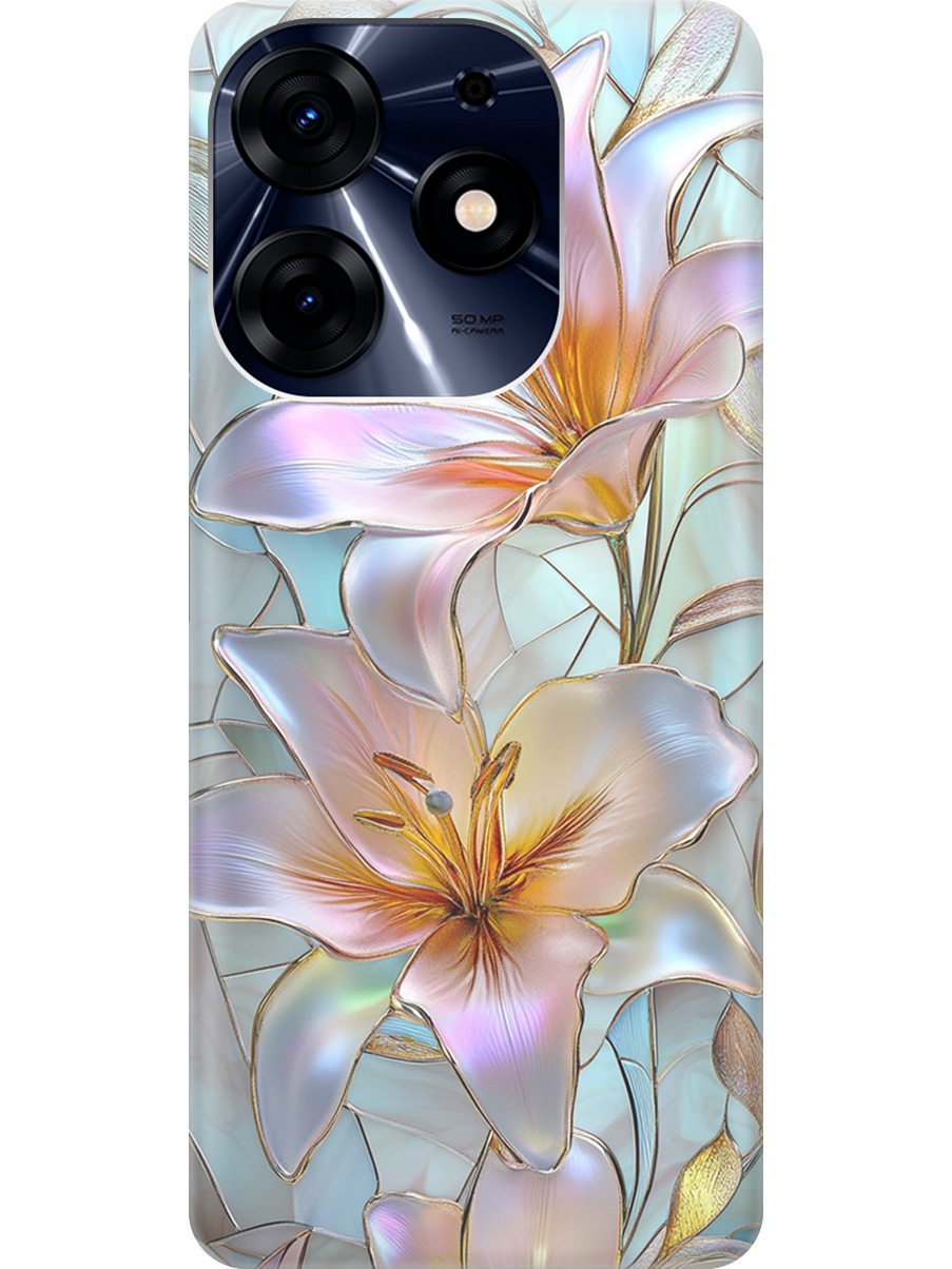 

Силиконовый чехол на Tecno Spark 10 Pro с принтом "Витраж с лилиями", Прозрачный;белый;голубой;розовый, 768742623