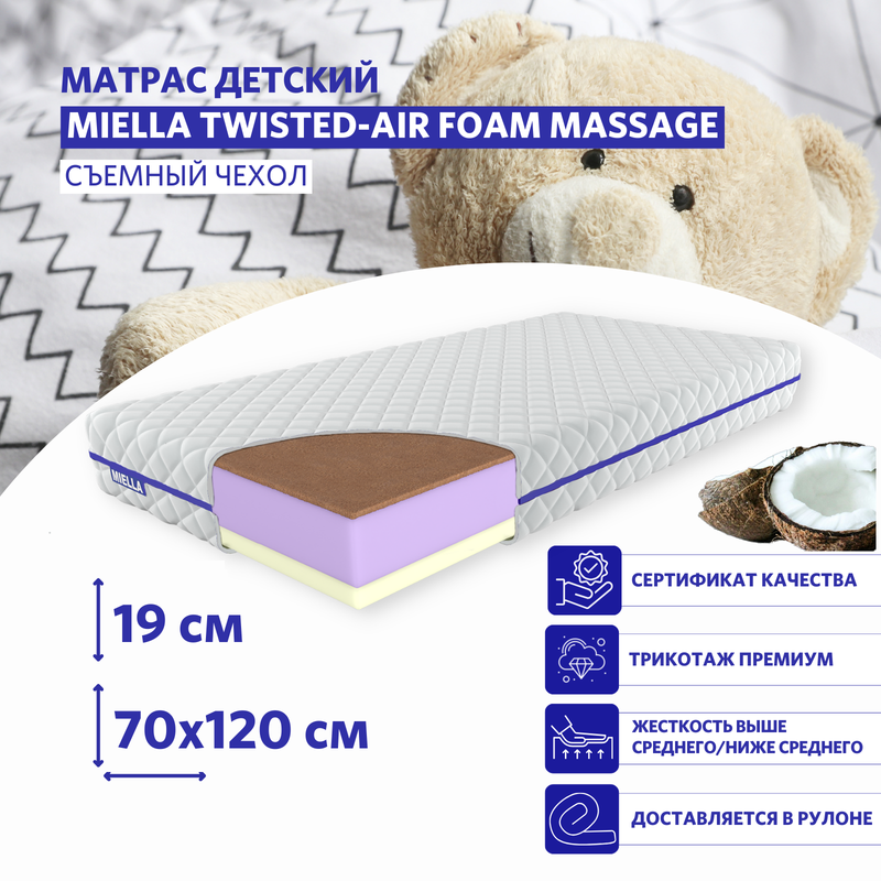 

Матрас MIELLA двусторонний детский с эффектом памяти Twisted-Air Foam Massage 70 на 120 см, Twisted-Air Foam Massage_трикотаж