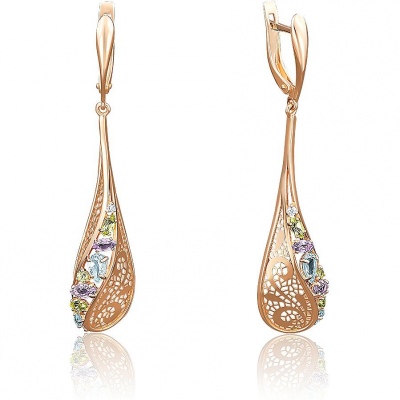 

Серьги из золота с топазом/аметистом/хризолитом PLATINA jewelry 02-3678-00-295-1110-46, 02-3678-00-295-1110-46