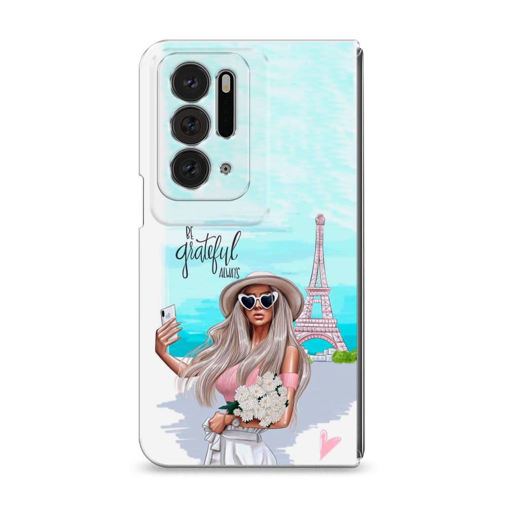 

Чехол на Oppo Find N "Селфи Париж", Голубой;бежевый, 259650-6