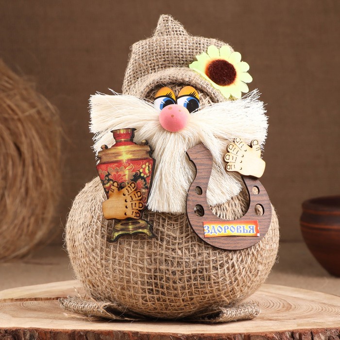 

Оберег-домовой "Васек на мешковине, с самоваром и подковой",МИКС 25х20х17 см, Коричневый