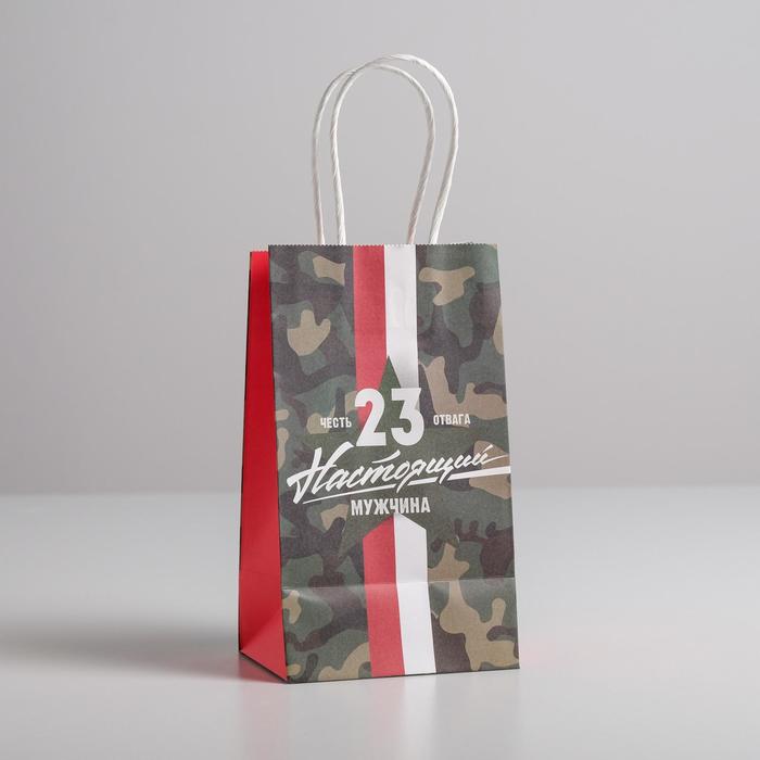 

Пакет подарочный крафт «Настоящий мужчина», 12 х 21 х 9 см, Разноцветный