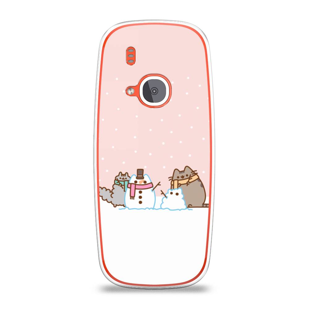

Чехол на Nokia 3310 (2017) "Котики в снегу", Розовый;белый;серый, 120550-5