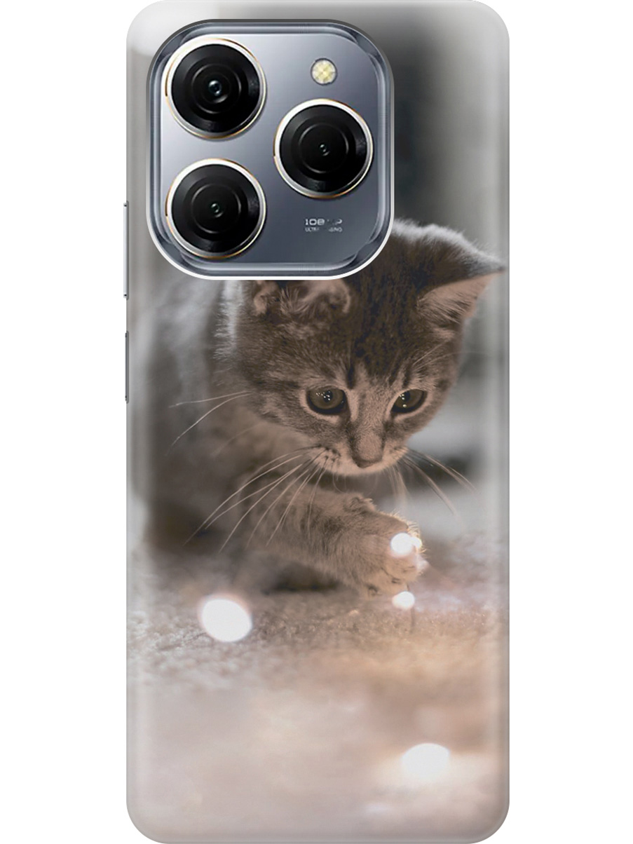 

Силиконовый чехол на Tecno Spark 20 Pro с рисунком "Котенок и свет", Белый;коричневый;серый, 20011919