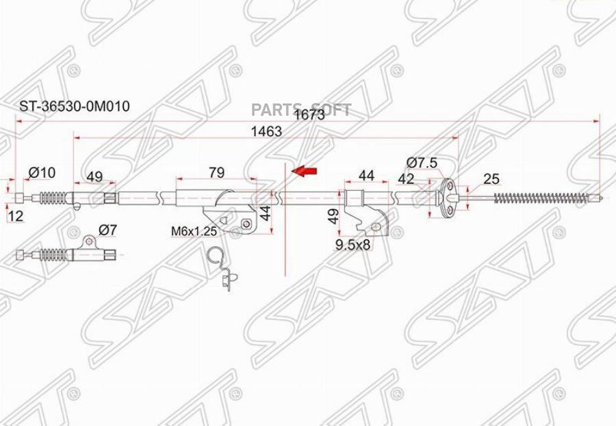 Трос ручника ns sunny/pulsar/almera ga13/14/15/16, b14/n15 2wd 94-, -rh -antiskid