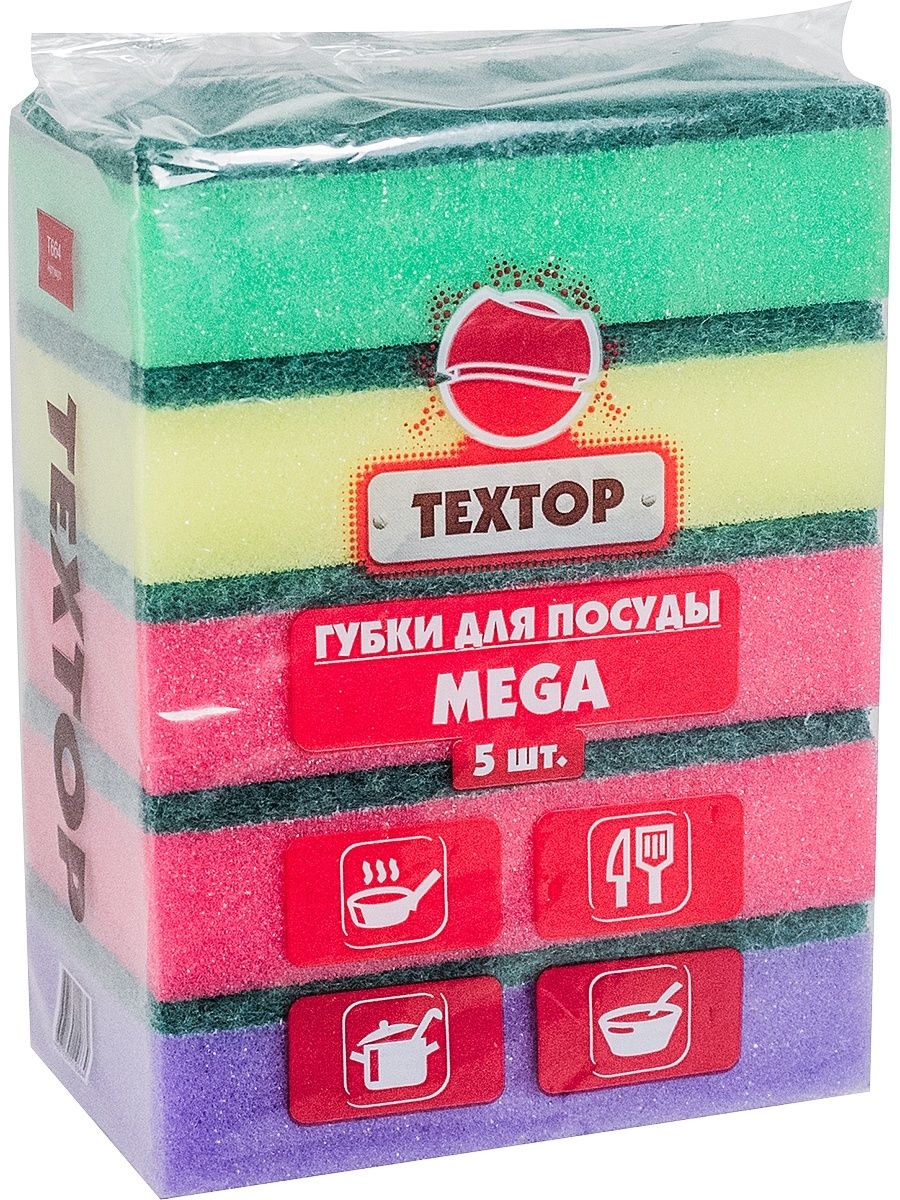 Техтор Губка для посуды MEGA 5шт, 6 уп.