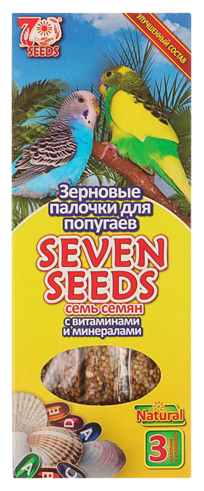 Зерновые палочки для попугаев Seven Seeds витамины и минералы 90 г 3 шт 579₽