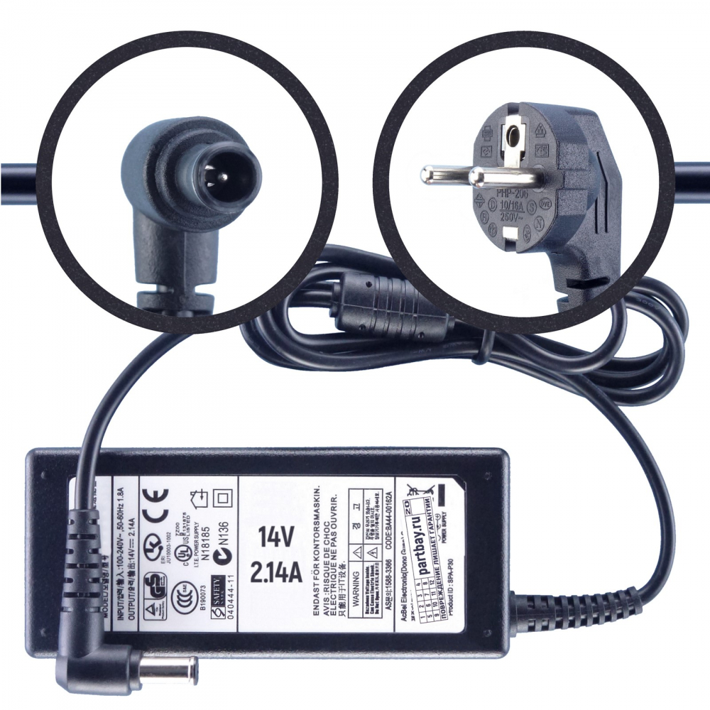 

Блок питания для монитора Samsung S22C300H 14V 2.14A 6.5x4.4mm 30W, Черный