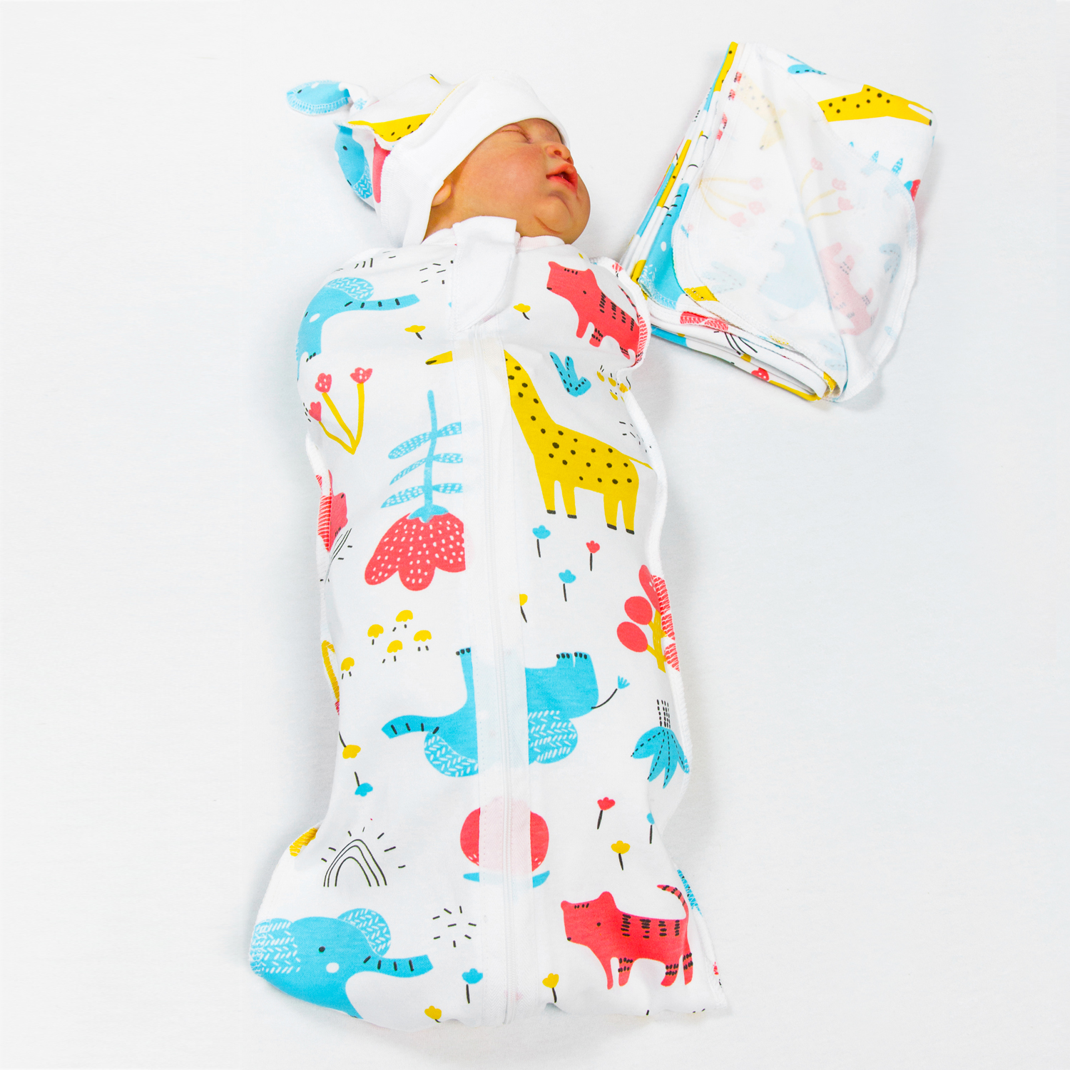 

Пеленка-кокон с шапочкой Amarobaby Soft Hugs Зоопарк, р. 56-68, Разноцветный